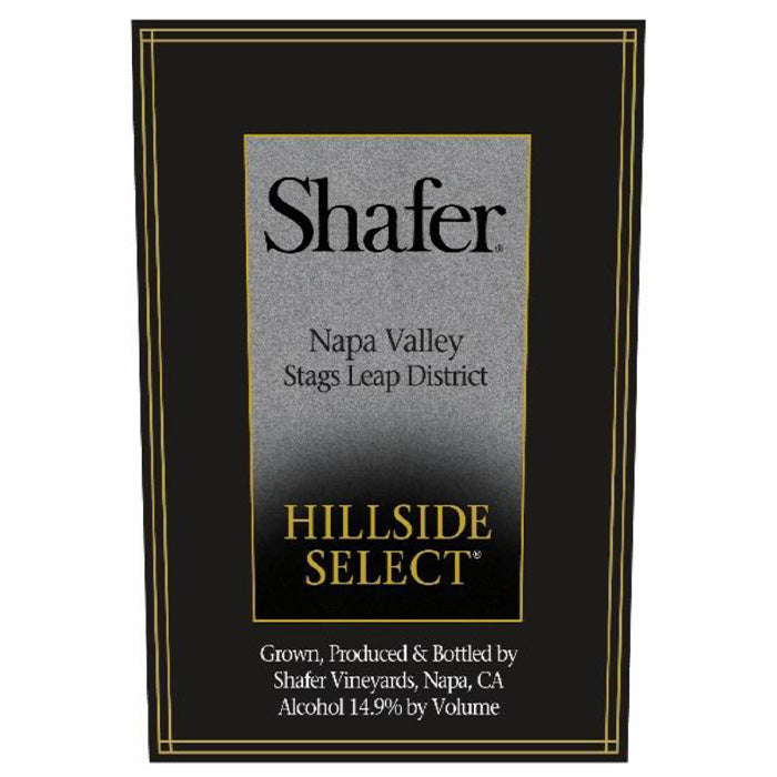 Shafer wine label with black and gold design on a white background