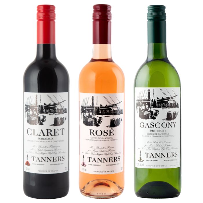 Tanners Claret, Tanners French Rosé &
Tanners Gascony Dry White - Tanners Aquitaine Trio Gift Set
